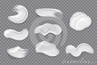 Realistic cosmetic cream smears.nRealistic creams drop splashes skincare fresh moisturizing product lotion smear skin gel Vector Illustration