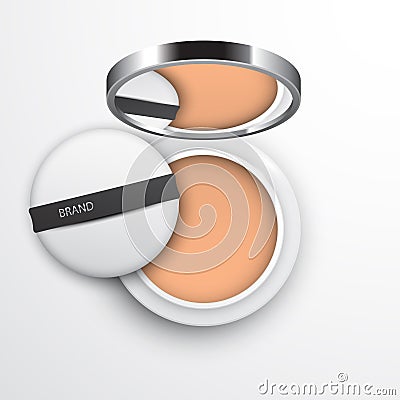 Realistic cosmetics powder package design, top view Vector Illustration