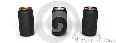 Realistic craft beer cans, soda cans on white with water droplets on surface, Cartoon Illustration