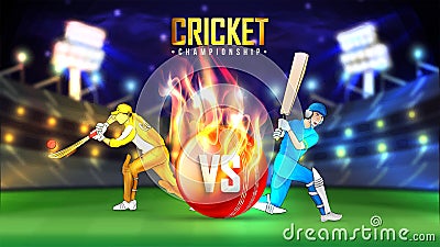 Realistic cricket ball illustration in fire. Cartoon Illustration