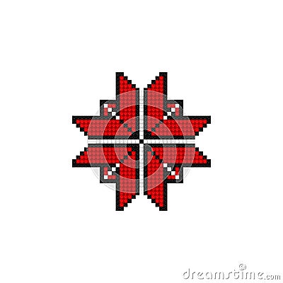 Realistic Cross-Stitch Embroideried Ornate Element Vector Illustration