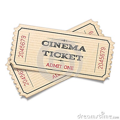 Realistic crossed pair retro cinema tickets isolated on white background Vector Illustration