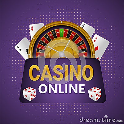 Realistic csino background with cards, chips and roulette wheel Vector Illustration