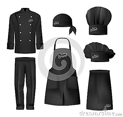 Realistic Culinary Clothing Black Icon Set Cartoon Illustration