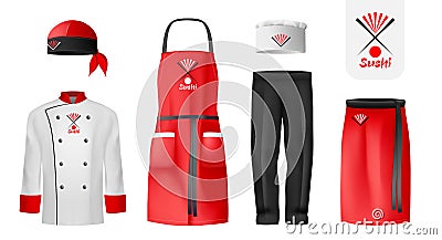 Realistic Culinary Clothing Sushi Icon Set Vector Illustration