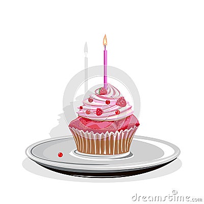 Realistic cupcake with candles Vector Illustration