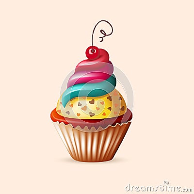 Realistic cupcake on white Vector Illustration