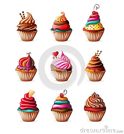 Realistic cupcakes set on white Vector Illustration