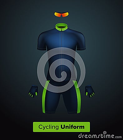 Realistic cycling uniform template. Blue and green. Branding mockup. Stock Photo