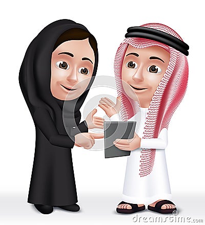 Realistic 3D Arab Kids Characters Boy and Girl Vector Illustration