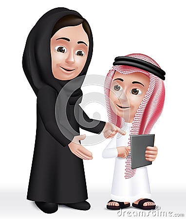 Realistic 3D Arab Teacher Woman Character Vector Illustration