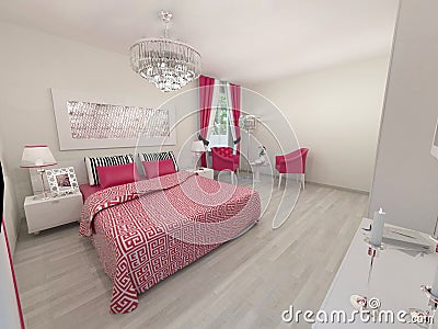 Realistic 3D bedroom Stock Photo