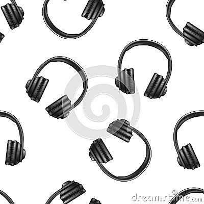 Realistic 3d Black Earphones Seamless Pattern Background. Vector Vector Illustration