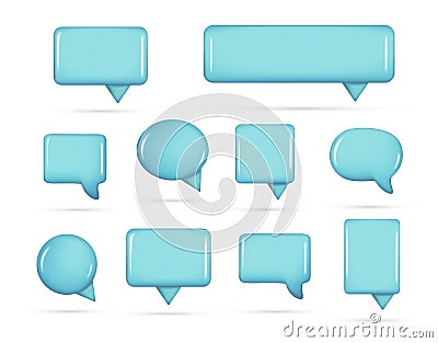 Realistic 3d blue speech bubble text, message box, chatting box. Decorative 3d element, chat dialogue icon, empty speak bubble Vector Illustration