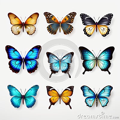 Realistic 3d Butterflies: Vibrant Colors And Graceful Movements Cartoon Illustration