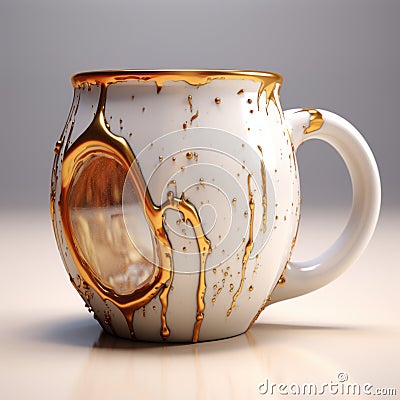 Realistic 3d Coffee Mug With Gold Drip Zbrush Inspired Design Stock Photo