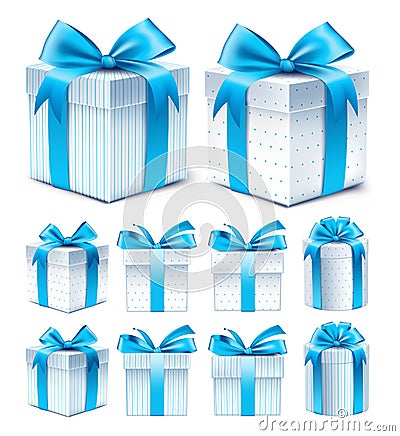 Realistic 3D Collection of Colorful Blue Pattern Gift Box Vector Illustration