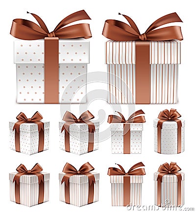 Realistic 3D Collection of Colorful Brown Pattern Gift Box Vector Illustration