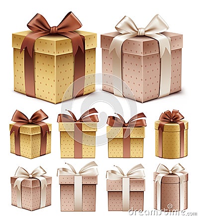 Realistic 3D Collection of Colorful Brown Pattern Gift Box Vector Illustration