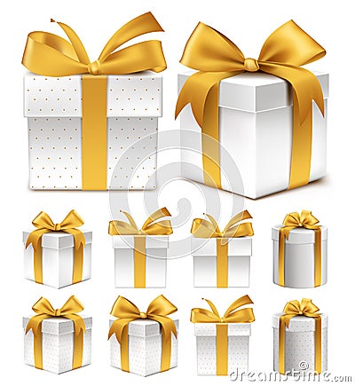 Realistic 3D Collection of Colorful Gold Pattern Gift Box Vector Illustration