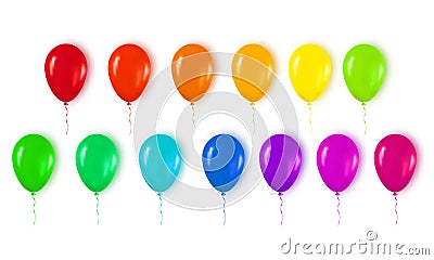 Realistic 3d Colorful Glossy Balloons Flying for Happy Birthday, Vector Illustration