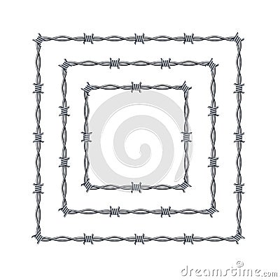 Realistic 3d Detailed Barbed Wire Frames Set. Vector Vector Illustration