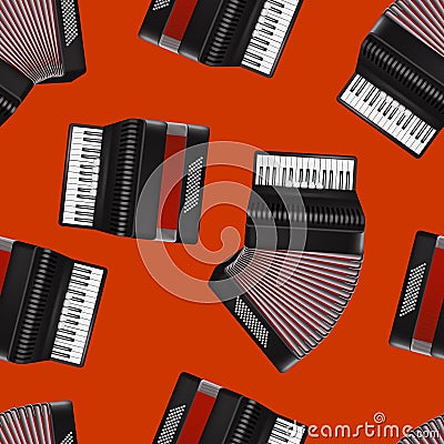 Realistic 3d Detailed Bayan Accordion Seamless Pattern Background. Vector Vector Illustration