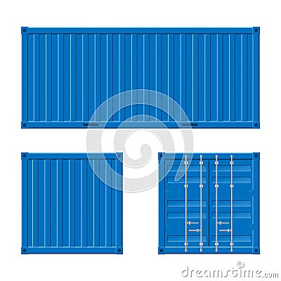 Realistic 3d Detailed Blue Cargo Container Set. Vector Vector Illustration