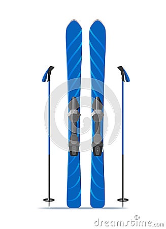 Realistic 3d Detailed Blue Ski with Stiks. Vector Vector Illustration