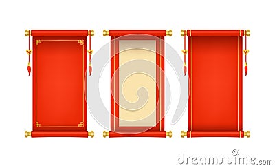 Realistic 3d Detailed Chinese Scroll Set. Vector Vector Illustration