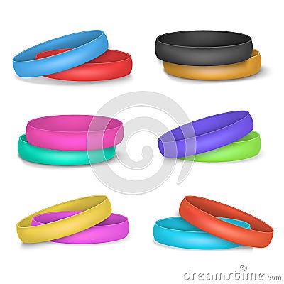 Realistic 3d Detailed Color Blank Promo Bracelets Template Mockup Set. Vector Vector Illustration