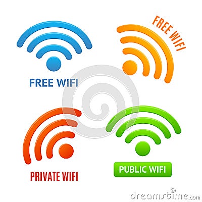 Realistic 3d Detailed Color Wifi Signs Icons Set. Vector Vector Illustration