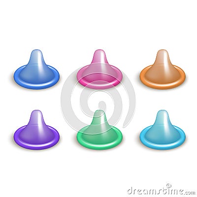 Realistic 3d Detailed Latex Condom Color Set. Vector Vector Illustration