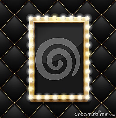 Realistic 3d Detailed Makeup Mirror on a Quilted Pattern Background. Vector Vector Illustration