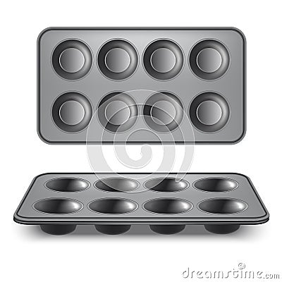 Realistic 3d Detailed Pan for Cupcakes Set. Vector Vector Illustration