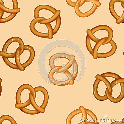 Realistic 3d Detailed Pretzel Traditional Bread Snack Seamless Pattern Background. Vector Vector Illustration