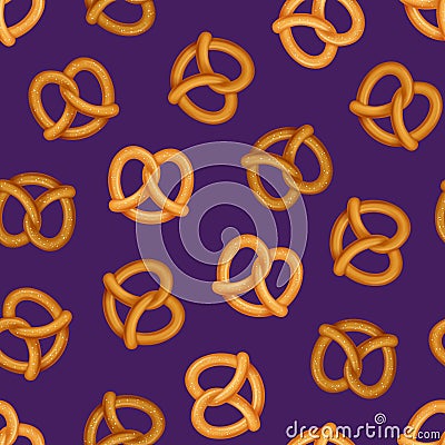 Realistic 3d Detailed Pretzel Traditional Bread Snack Seamless Pattern Background. Vector Vector Illustration