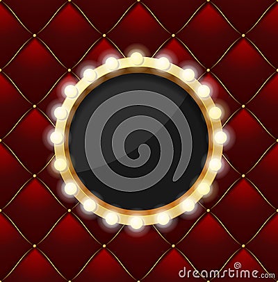 Realistic 3d Detailed Round Makeup Mirror on a Quilted Pattern Background. Vector Vector Illustration