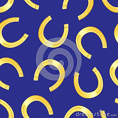 Realistic 3d Detailed Shiny Gold Horseshoe Seamless Pattern Background. Vector Vector Illustration