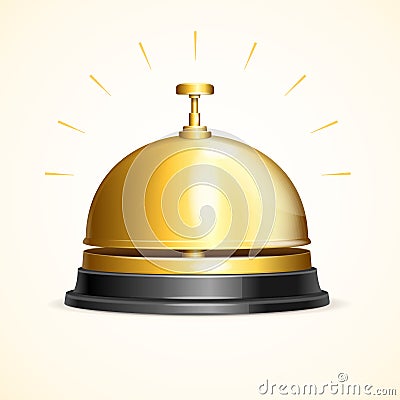 Realistic 3d Detailed Shiny Metallic Golden Reception Bell. Vector Vector Illustration