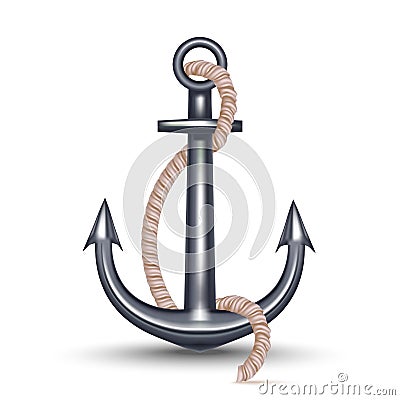 Realistic 3d Detailed Anchor and Rope. Vector Vector Illustration