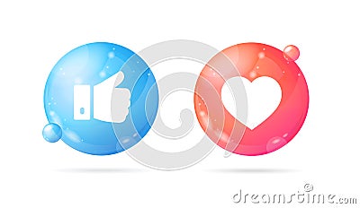 Realistic 3d Detailed Thumbs Up and Heart Shape Like Signs Set. Vector Vector Illustration