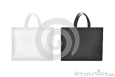 Realistic 3d Detailed White and Black Blank Tote Sale Bags Set. Vector Vector Illustration