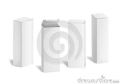 Realistic 3d Detailed White Blank Cardboard Cosmetic Boxes Template Mockup Set. Vector Vector Illustration