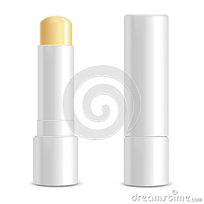 Realistic 3d Detailed White Blank Lip Balm Stick Template Mockup Set. Vector Vector Illustration