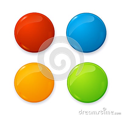 Realistic 3d Empty Color Blank Circle Button Badge Pin Set. Vector Vector Illustration