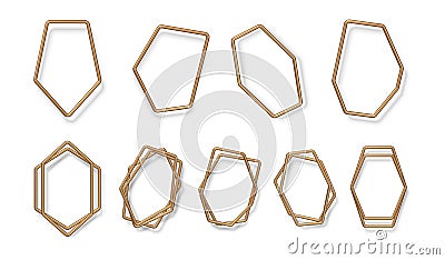 Realistic 3d frames with gold lines Vector Illustration