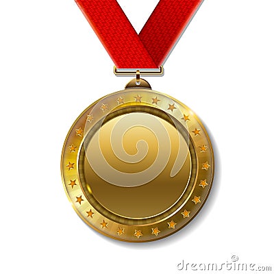 Realistic 3d gold trophy champion award medal for winner. Stock Photo