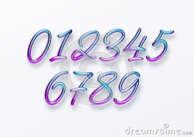 Realistic 3d golden font color rainbow holographic numbers isolated on white background. Design element for holiday Vector Illustration