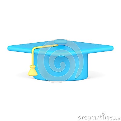 Realistic 3d icon isometric blue graduation cap degree high university achievement vector Vector Illustration